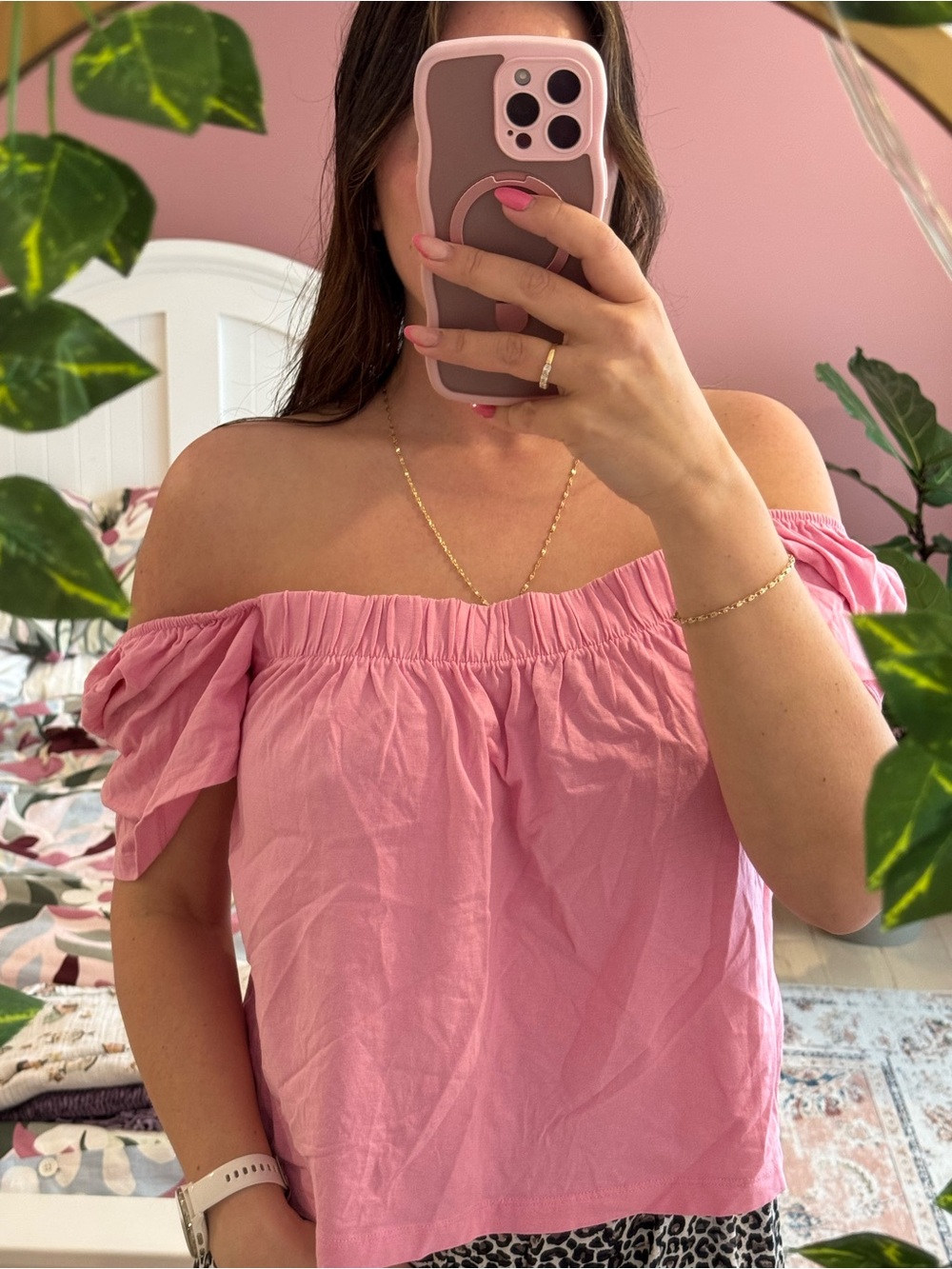 H&M Pink Off-Shoulder Crop Top